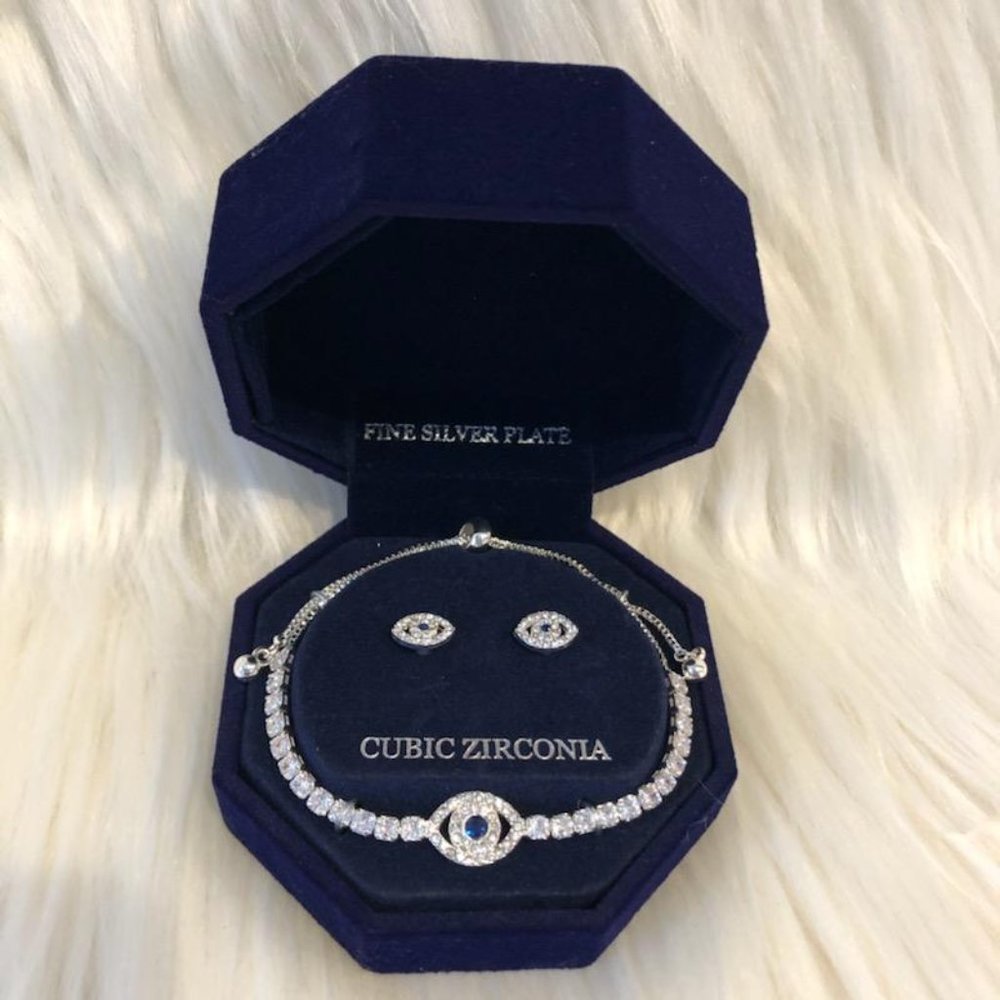 Evil Eye Bracelet & Stud Earring Set